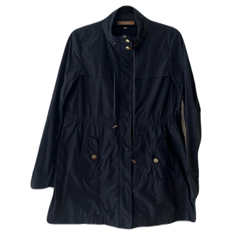 Ellen Tracy Three Quarter Length Lightweight Navy Gold Jacket Size S